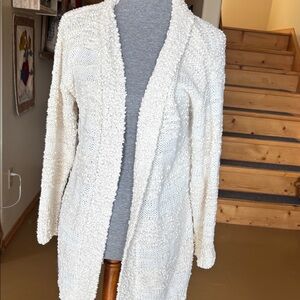 Open-Front Cream Bouclé Cardigan Sweater for Women